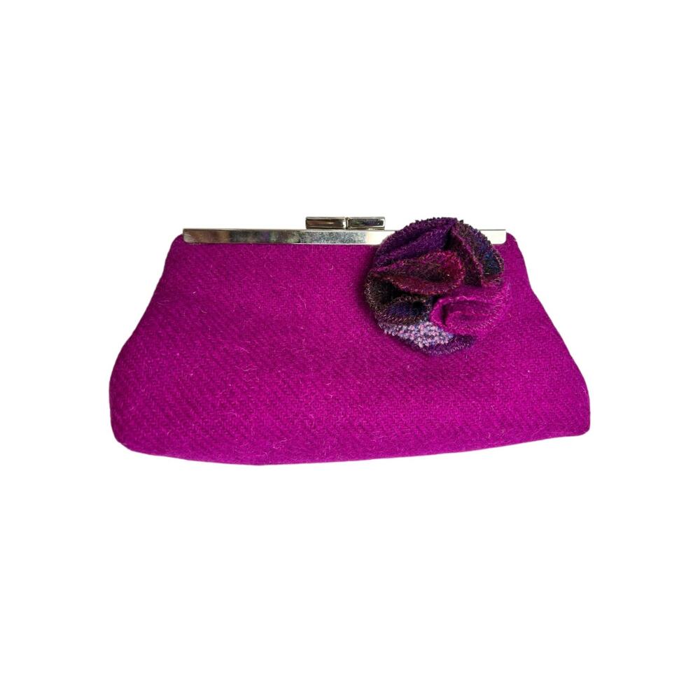 Vintage Harris Tweed Magenta Wool Clutch Frame Bag Pink Purple Y2K Indie
